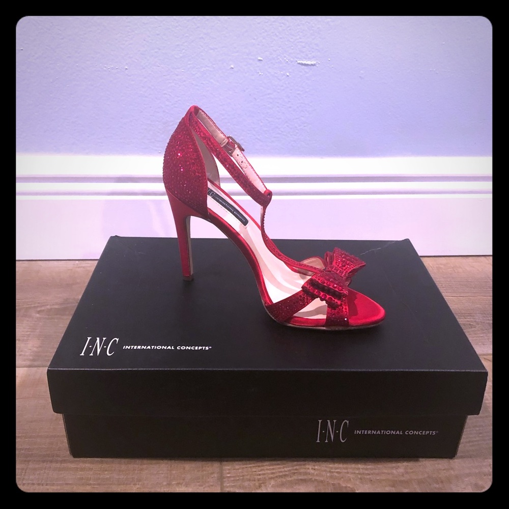 INC Rhinestone Bow Evening Sandals (Winter Red)